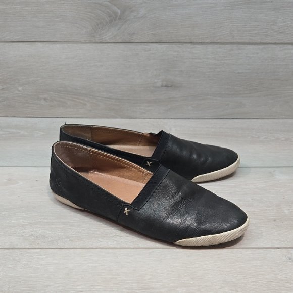 Frye Womem Melanie Black Leather Slip-On Shoes Flats Sz 7.5M - Picture 1 of 12